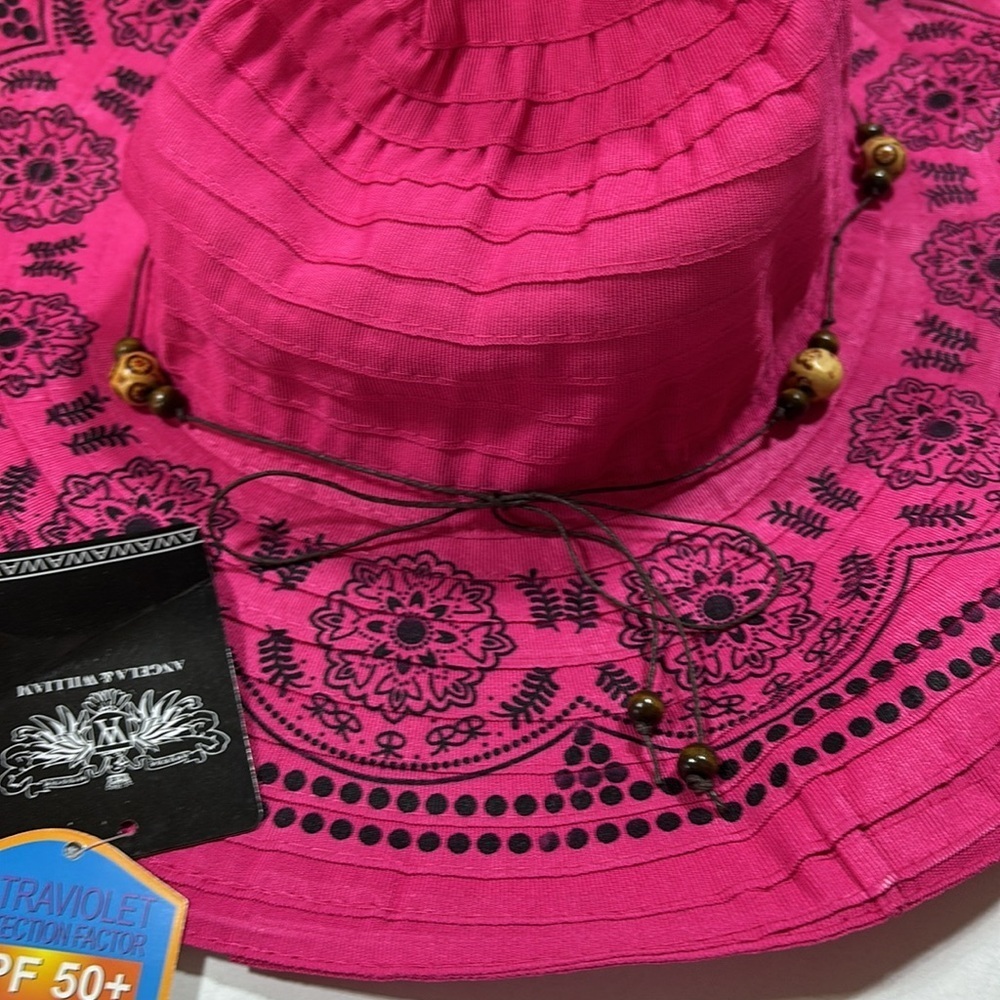 Angela & William Pink & blk Diva floppy Floral UPF 50+ sun Hat - Picture 4 of 13